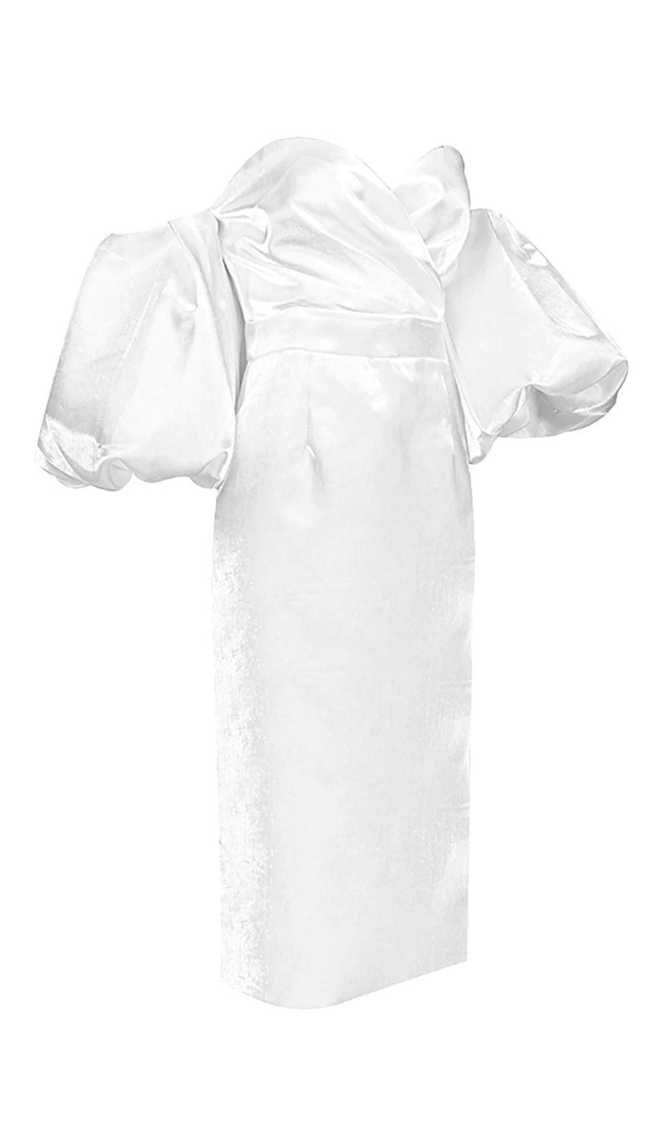 SATIN STRAPLESS MIDI DRESS IN WHITE