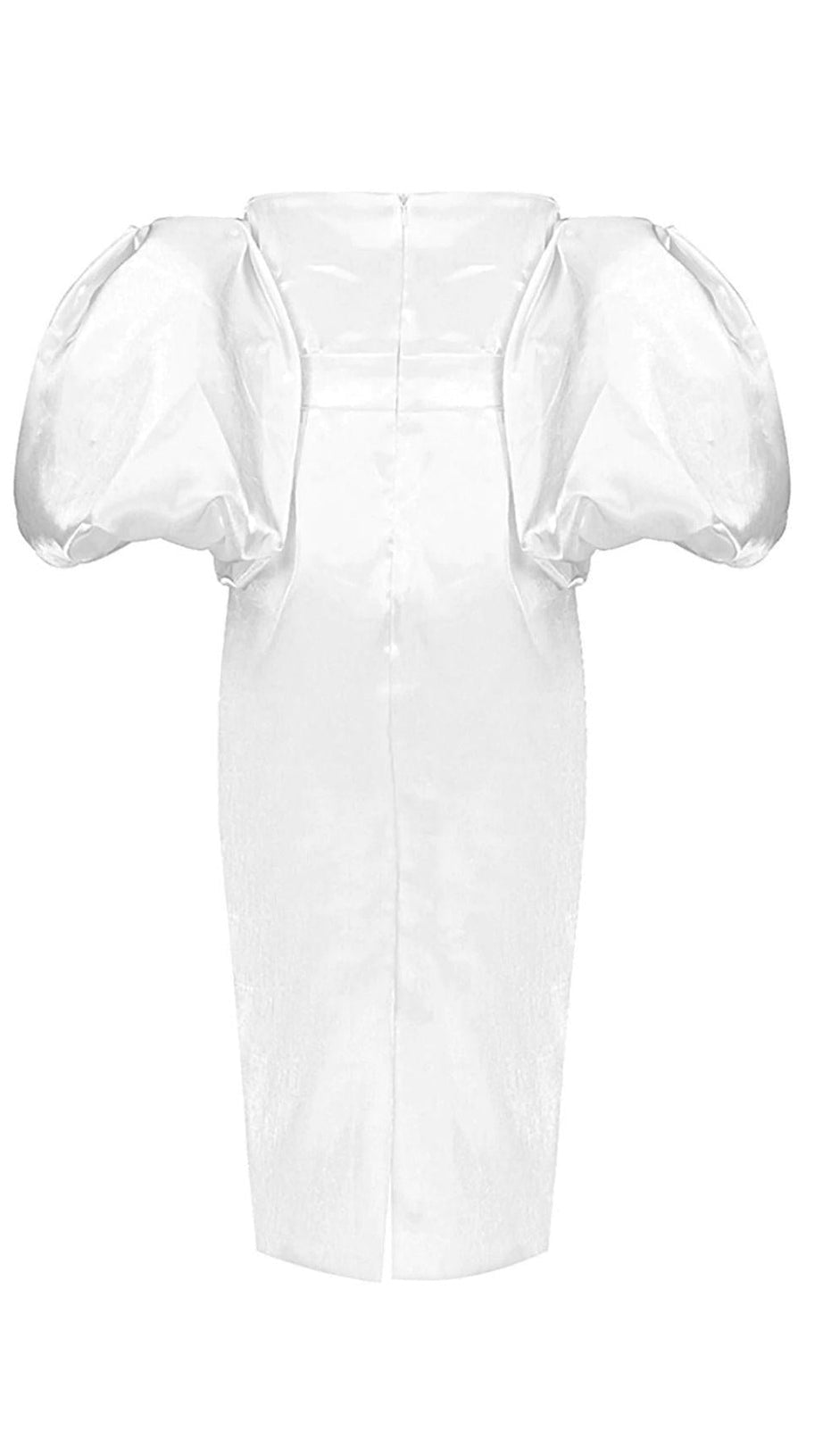 SATIN STRAPLESS MIDI DRESS IN WHITE