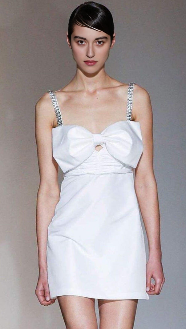AIIZIE CRYSTAL SATIN MINI DRESS IN WHITE - product image