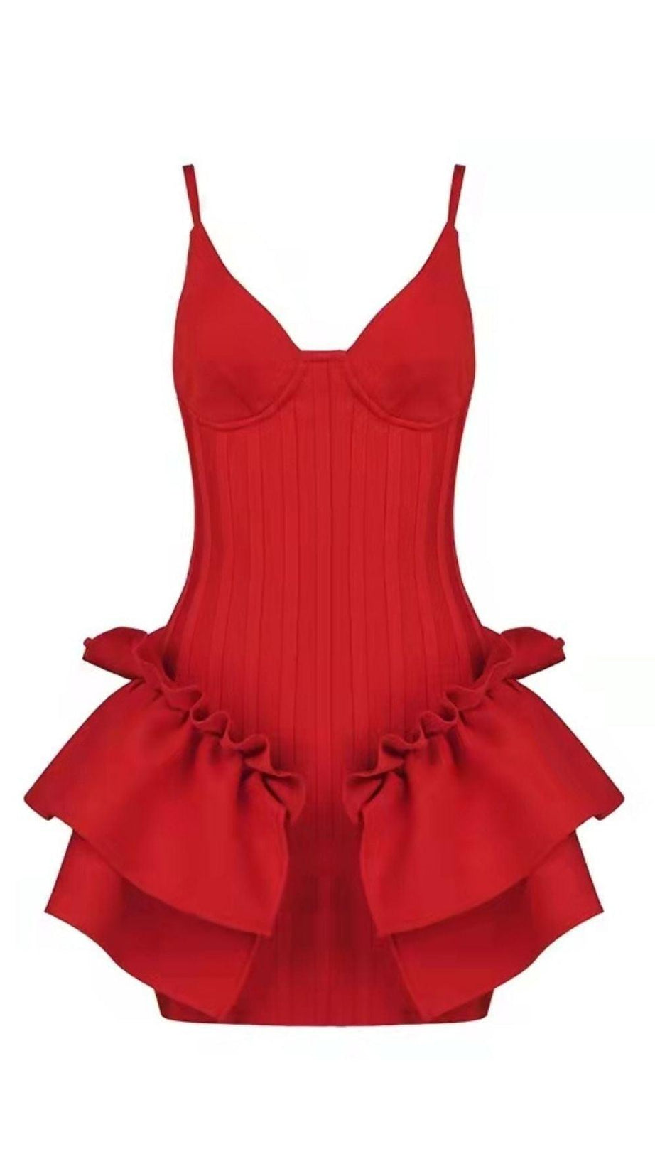 FRILLY BANDAGE MINI DRESS IN RED