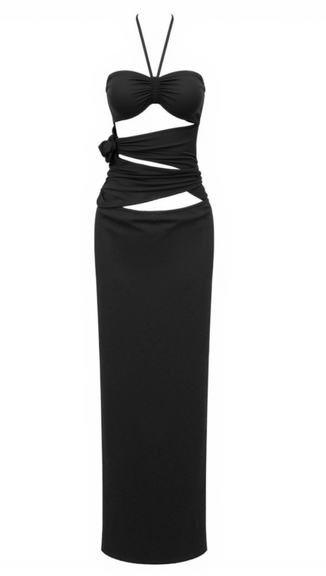 DORCAS HALTERNECK CUTOUT MAXI DRESS IN BLACK
