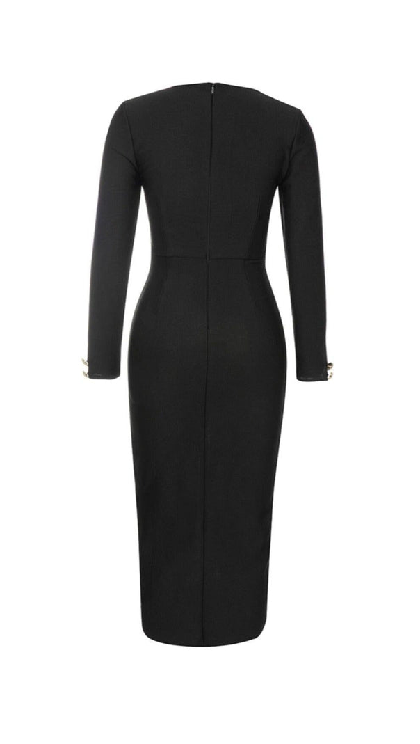 AIIZIE BLACK MESH PATCHWORK BUTTON-EMBELLISHED DRESS - product image