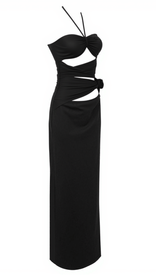 AIIZIE DORCAS HALTERNECK CUTOUT MAXI DRESS IN BLACK - product image