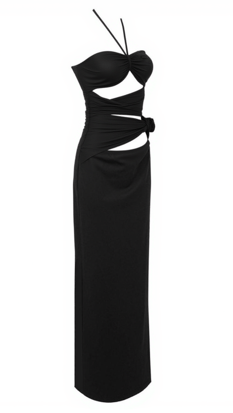 DORCAS HALTERNECK CUTOUT MAXI DRESS IN BLACK