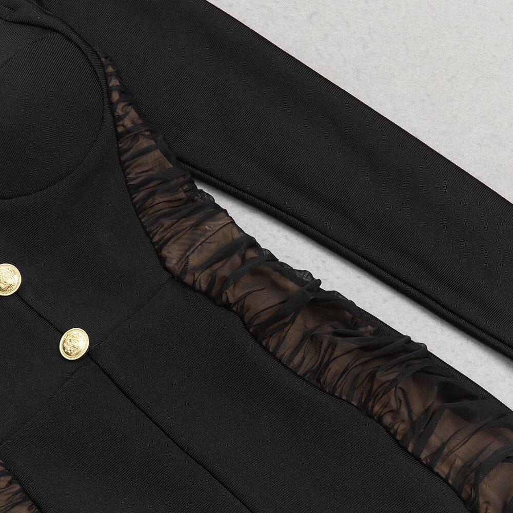 AIIZIE BLACK MESH PATCHWORK BUTTON-EMBELLISHED DRESS - product image