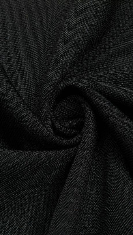 BLACK MESH PATCHWORK BUTTON-EMBELLISHED DRESS