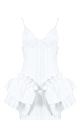 FRILLY BANDAGE MINI DRESS IN WHITE