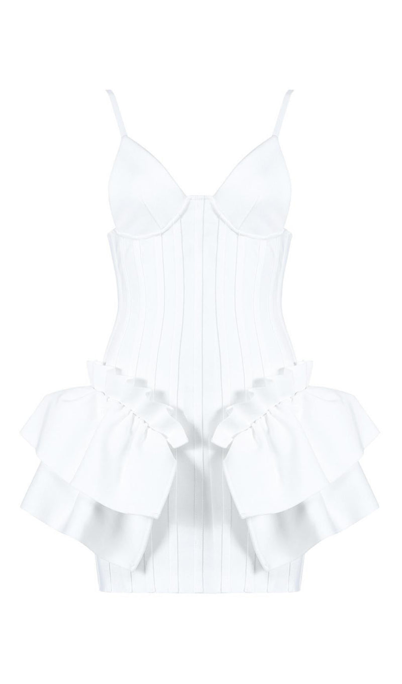 FRILLY BANDAGE MINI DRESS IN WHITE