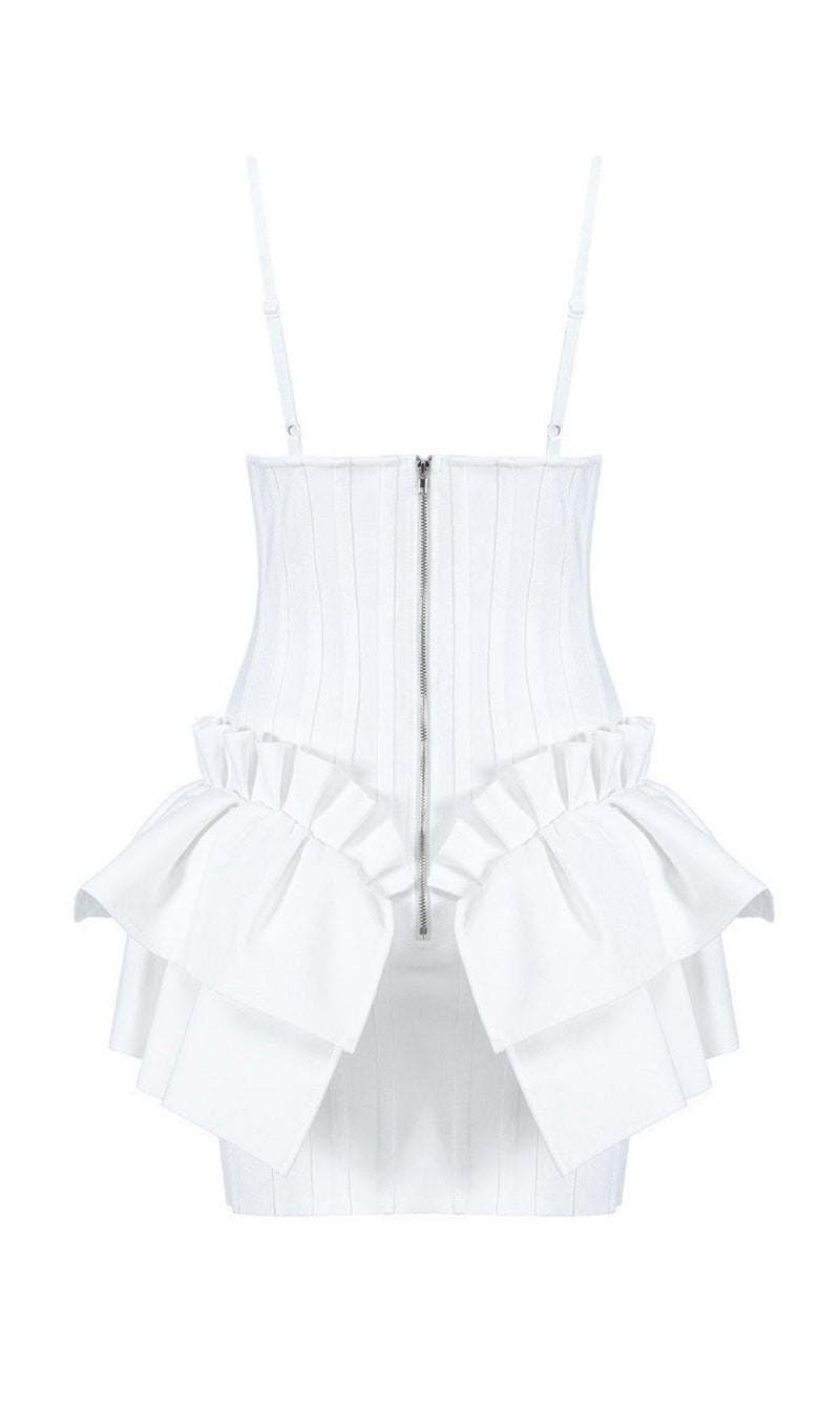 FRILLY BANDAGE MINI DRESS IN WHITE