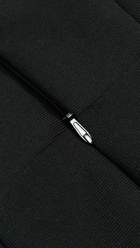 BLACK MESH PATCHWORK BUTTON-EMBELLISHED DRESS