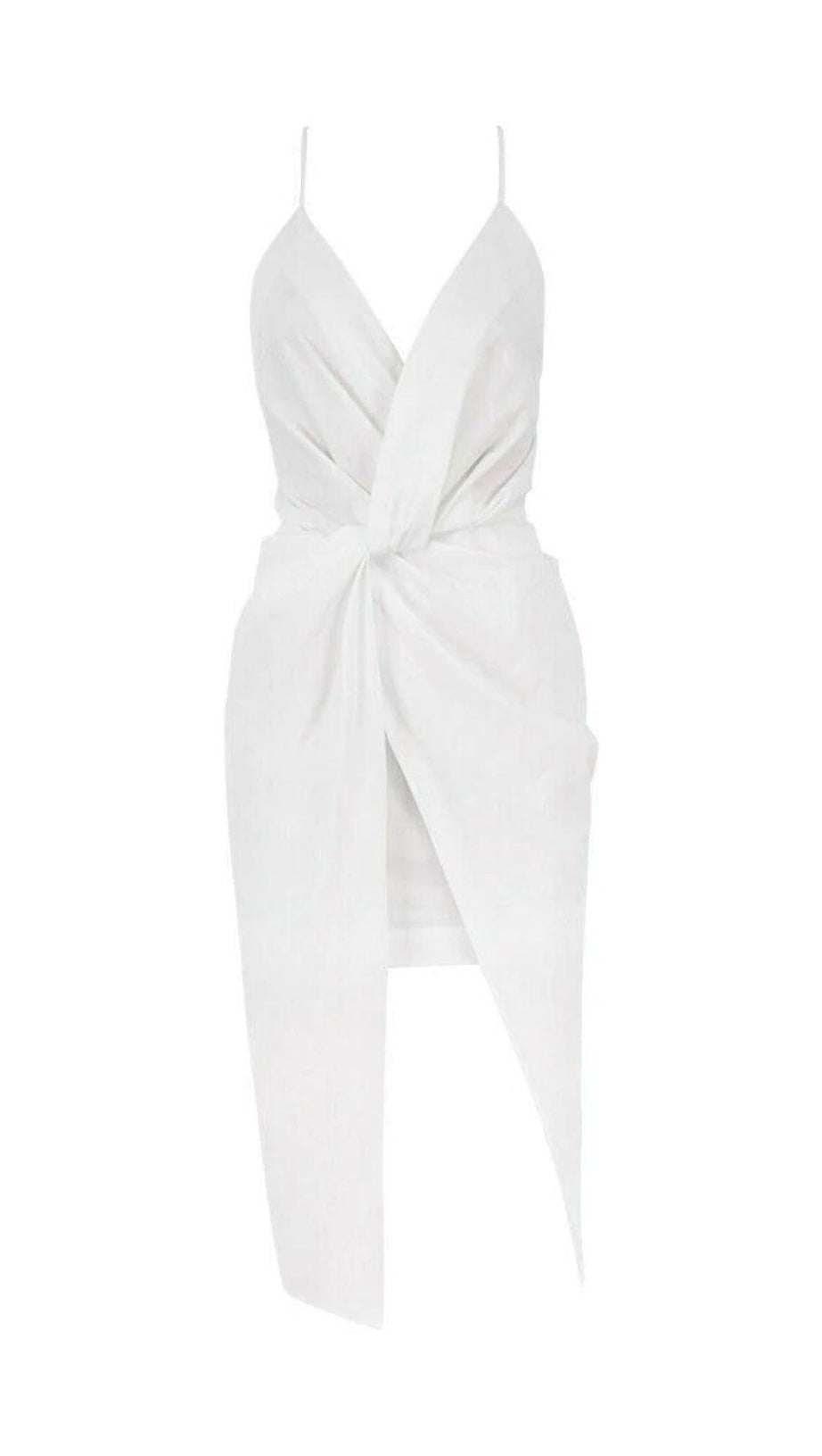 COTTON CROSS BACK WRAP MIDI DRESS IN WHITE