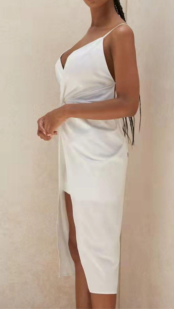 AIIZIE COTTON CROSS BACK WRAP MIDI DRESS IN WHITE - product image
