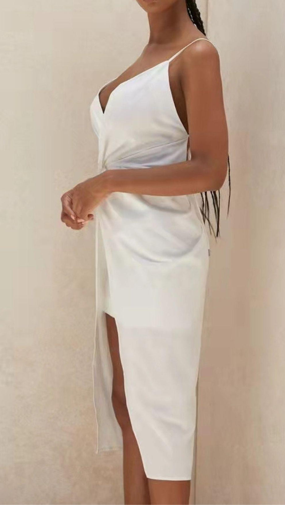 COTTON CROSS BACK WRAP MIDI DRESS IN WHITE