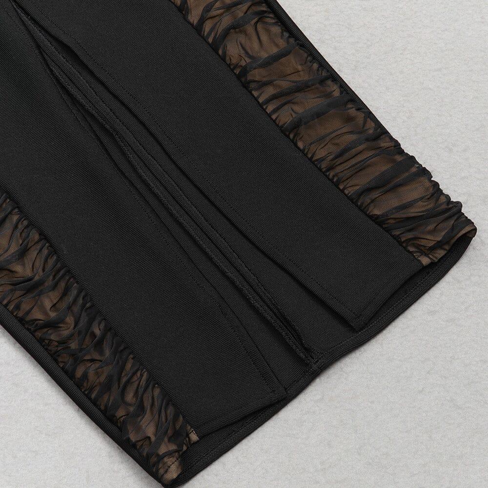 AIIZIE BLACK MESH PATCHWORK BUTTON-EMBELLISHED DRESS - product image