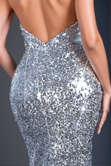 Cerulean Sequin Pleat Halter Mermaid Dress