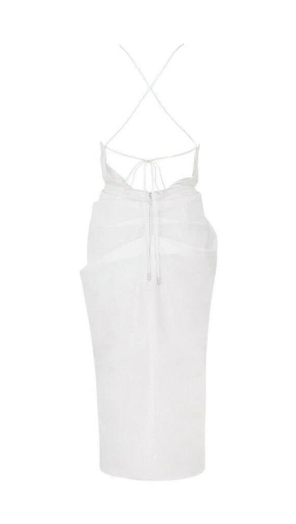 AIIZIE COTTON CROSS BACK WRAP MIDI DRESS IN WHITE - product image