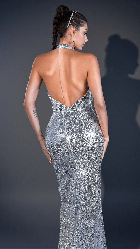 Cerulean Pailletten-Neckholder-Meerjungfrauenkleid mit Falten