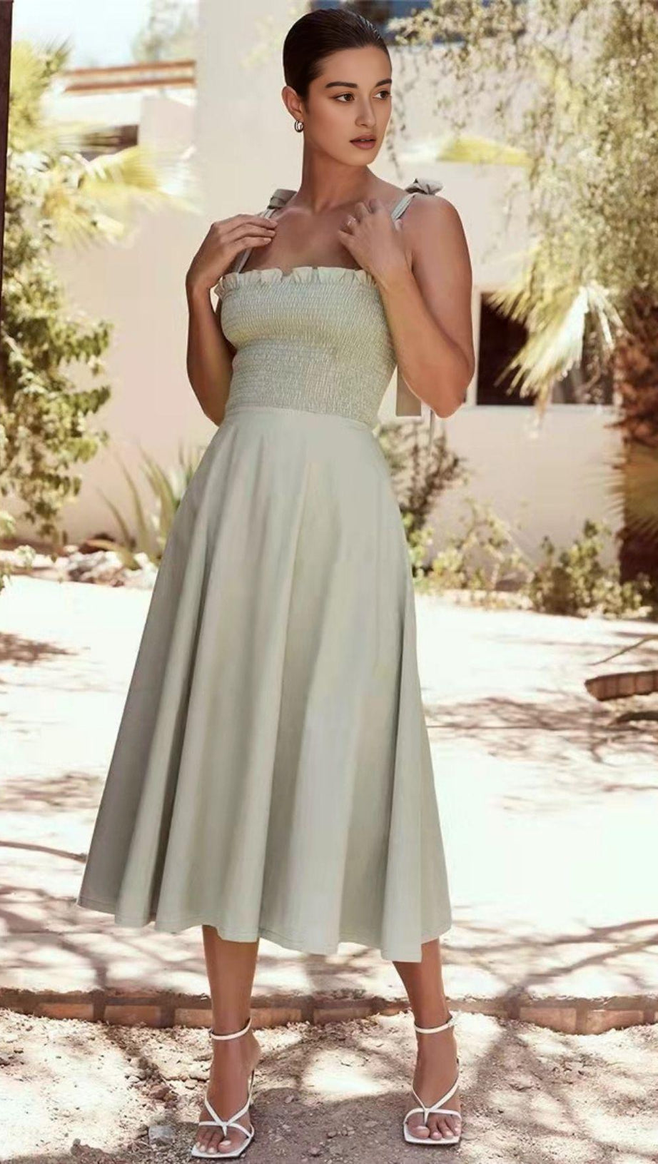 SLIT MIDI DRESS IN GREEN