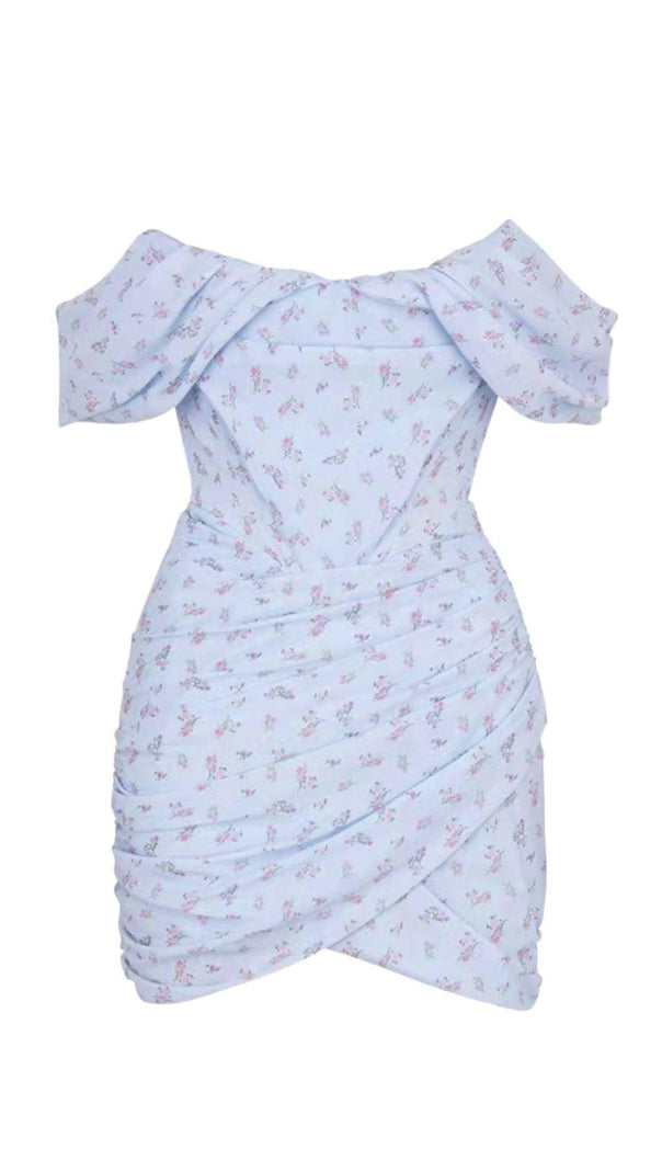 Blue Floral Draped Corset Mini Dress