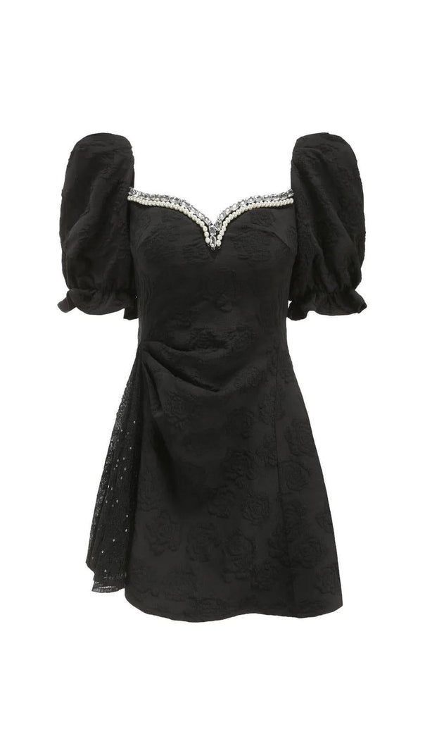 AIIZIE DIAMOND FLORAL BACKLESS MINI DRESS IN BLACK - product image