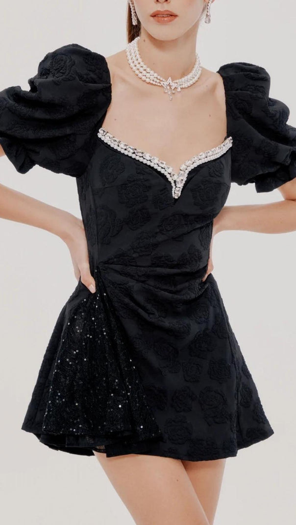AIIZIE DIAMOND FLORAL BACKLESS MINI DRESS IN BLACK - product image