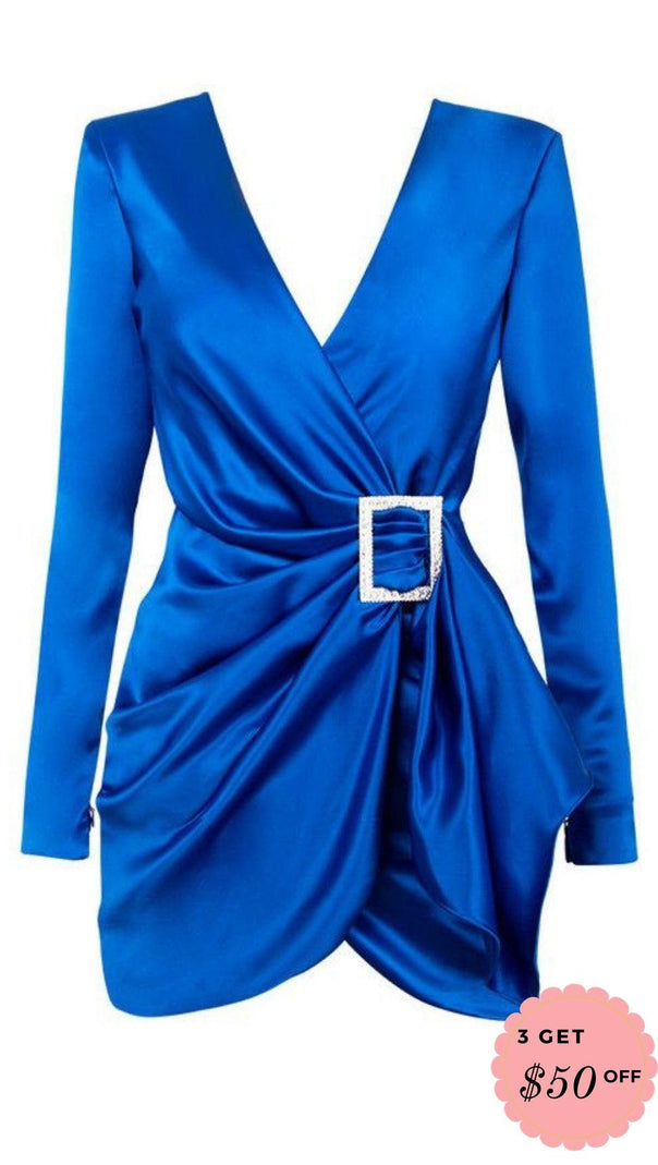 AIIZIE SATIN DRAPED MINI DRESS IN COBALT BLUE - product image