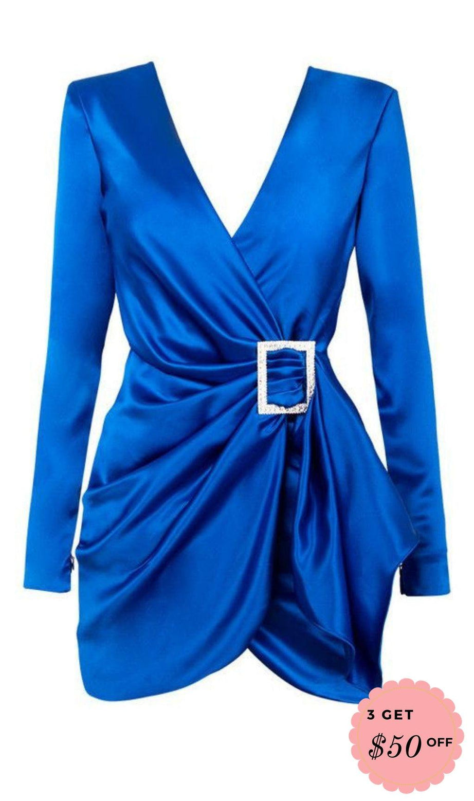 MINI ABITO DRAPPEGGIATO IN RASO BLU COBALTO