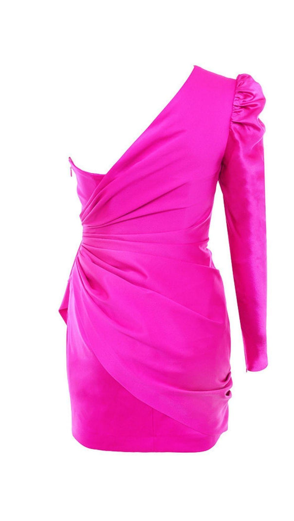 AIIZIE ONE SHOULDER DRAPED SATIN DRESS IN PINK - product image
