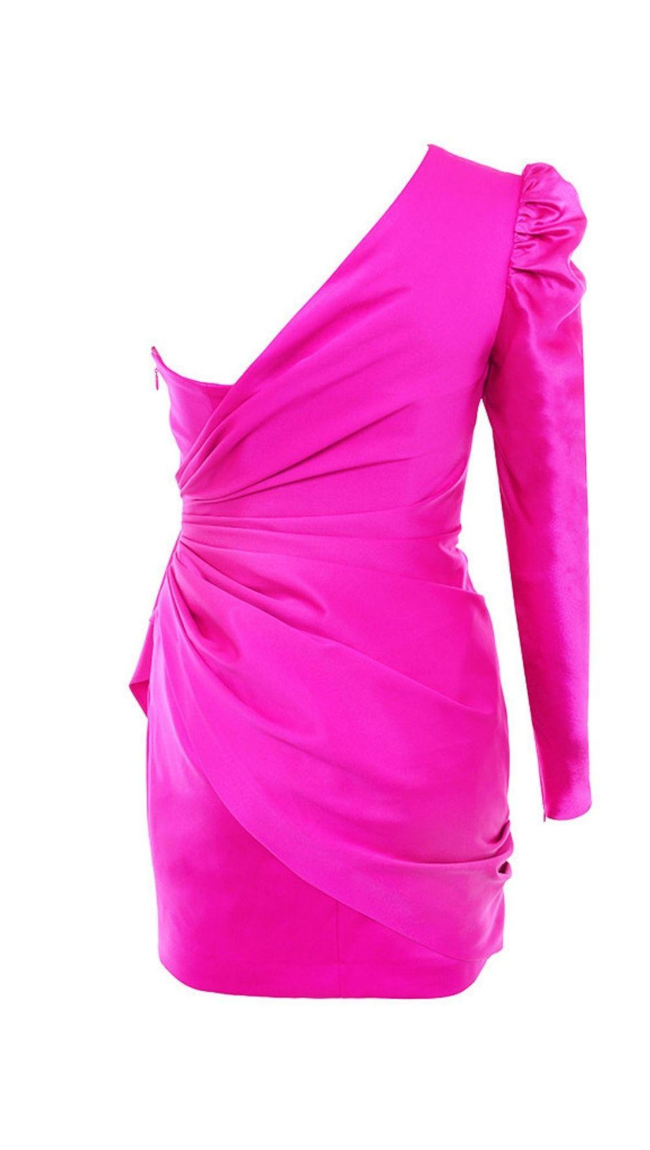 ABITO IN RASO DRAPPEGGIATO CON UNA SPALLA ROSA