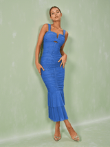 Eri Ruched Mesh Maxi Dress In Blue