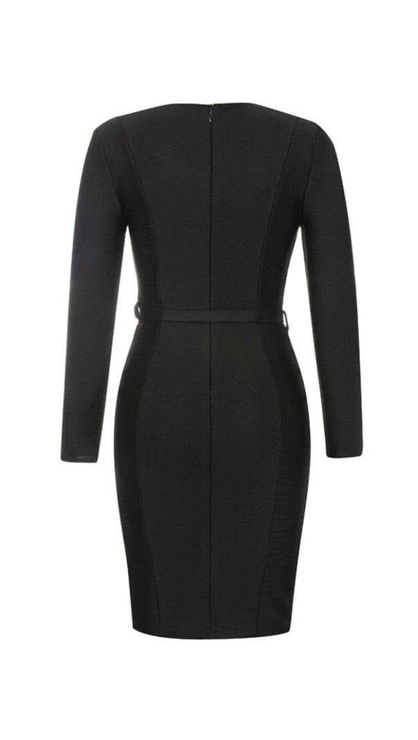 AIIZIE BLACK LONG SLEEVE METAL BUTTONS BANDAGE DRESS - product image