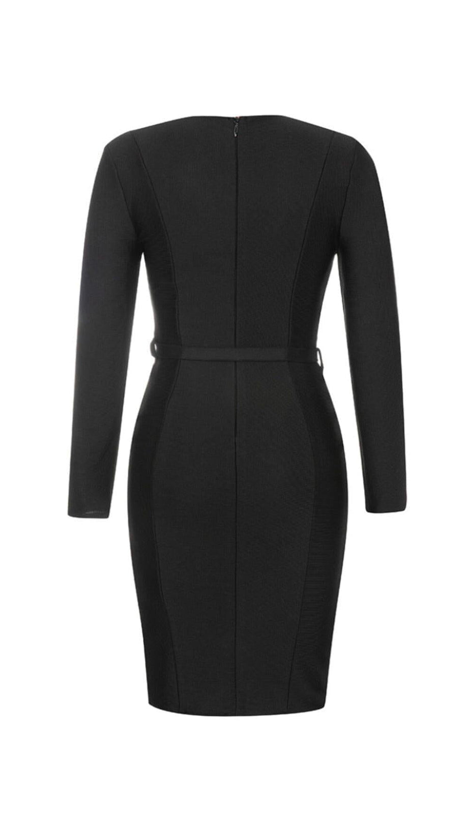 BLACK LONG SLEEVE METAL BUTTONS BANDAGE DRESS