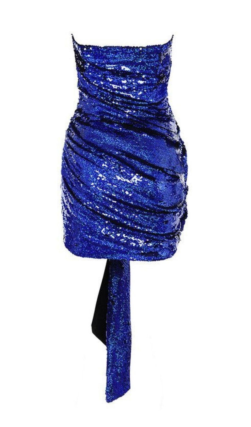 SEQUIN STRAPLESS MINI DRESS IN COBALT BLUE