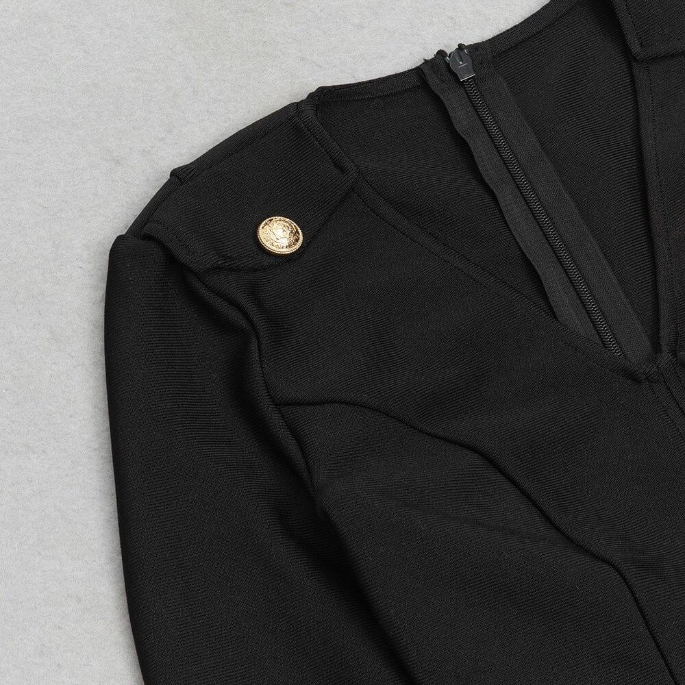 AIIZIE BLACK LONG SLEEVE METAL BUTTONS BANDAGE DRESS - product image