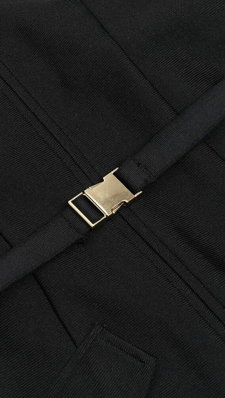 BLACK LONG SLEEVE METAL BUTTONS BANDAGE DRESS