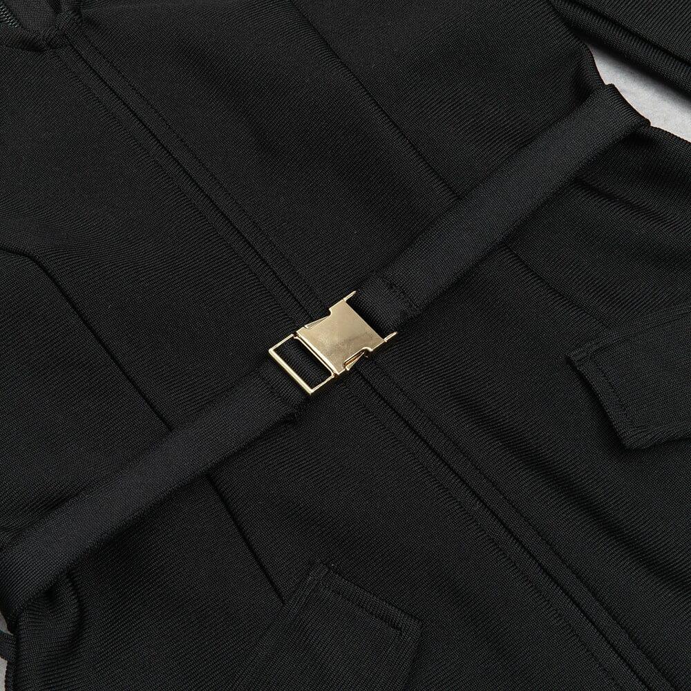 AIIZIE BLACK LONG SLEEVE METAL BUTTONS BANDAGE DRESS - product image