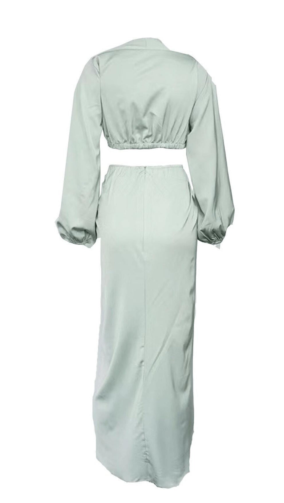 SILKY SATIN DRAPED TWO PIECE SET IN GREEN