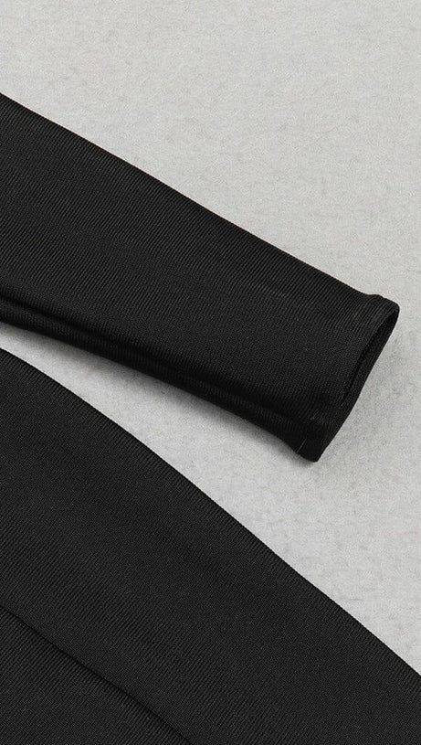 BLACK LONG SLEEVE METAL BUTTONS BANDAGE DRESS