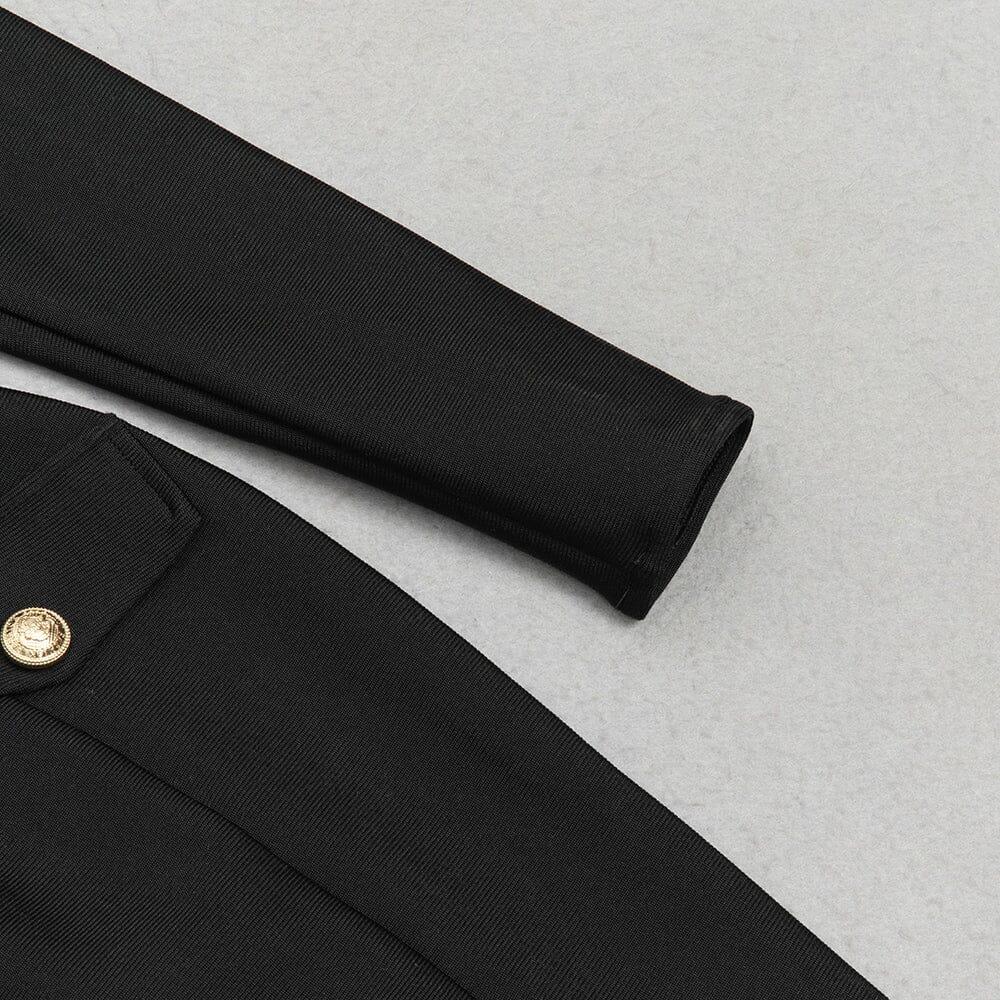 AIIZIE BLACK LONG SLEEVE METAL BUTTONS BANDAGE DRESS - product image