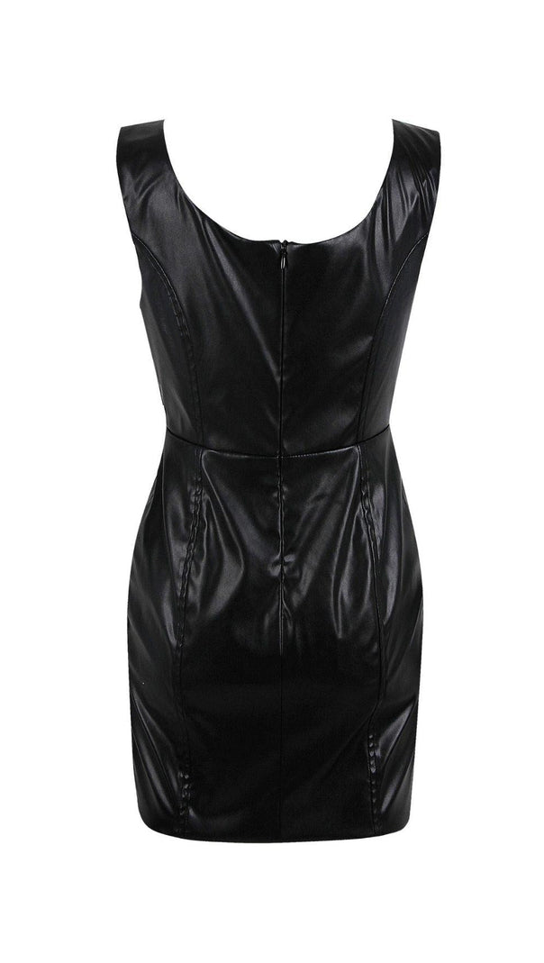 AIIZIE CRYSTAL LEATHER MINI DRESS IN BLACK - product image