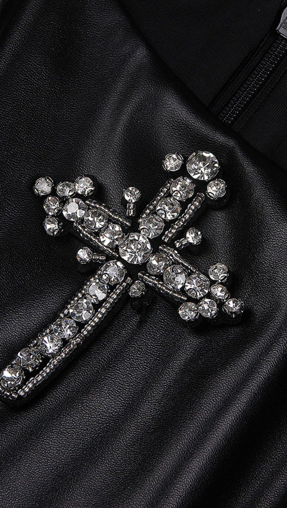 MINI ABITO IN PELLE CON CRISTALLI NERO