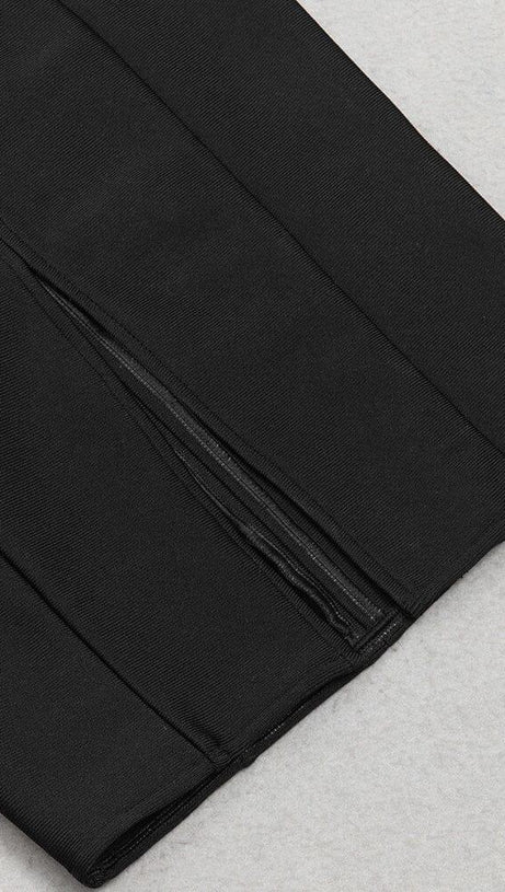 BLACK LONG SLEEVE METAL BUTTONS BANDAGE DRESS