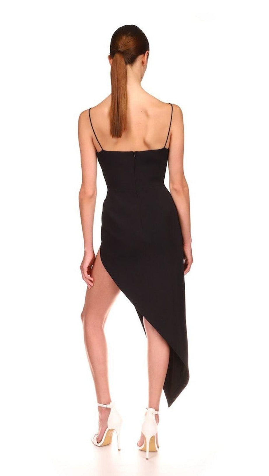 ASYMMETRIC CRYSTAL FLOWER DRESS IN BLACK