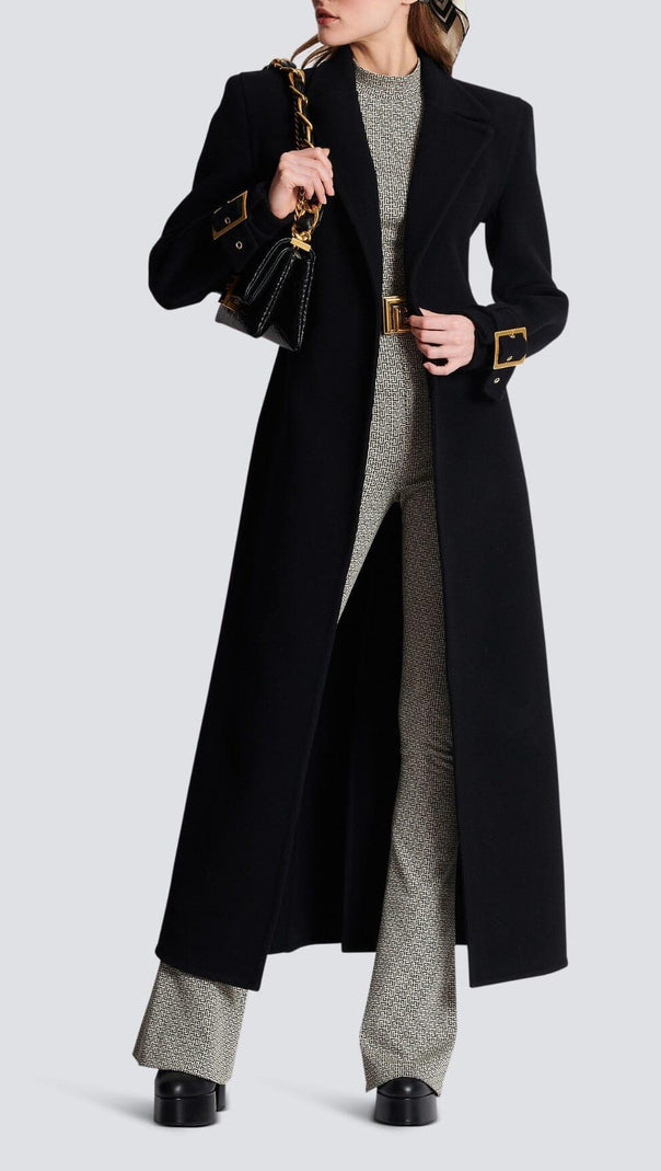 AIIZIE BLACK LONG COAT WITH BELT - product image