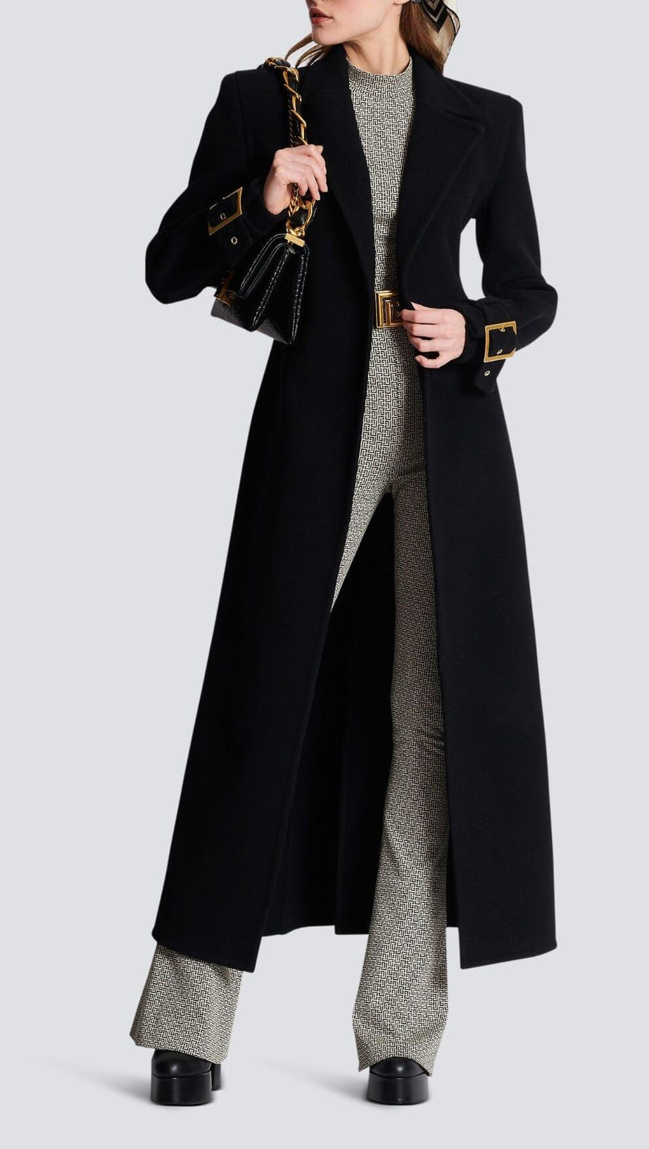 BLACK LONG COAT WITH BELT