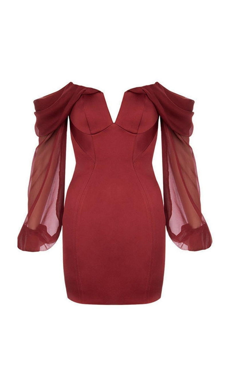 SATIN STRAPLESS MINI DRESS IN WINE RED