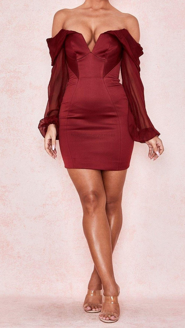 AIIZIE SATIN STRAPLESS MINI DRESS IN WINE RED - product image