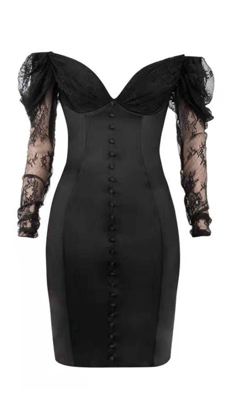 OFF SHOULDER CORSET MIDI DRESS IN BLACK