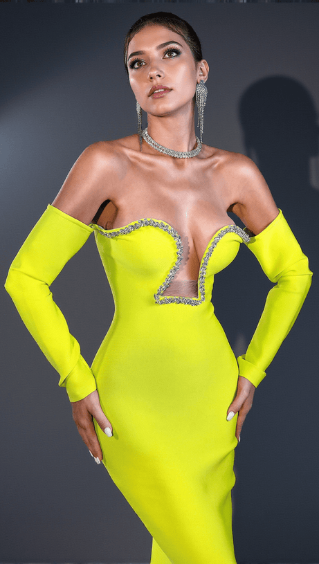 Omnia Langärmliges Korsettkleid mit Rautenmuster