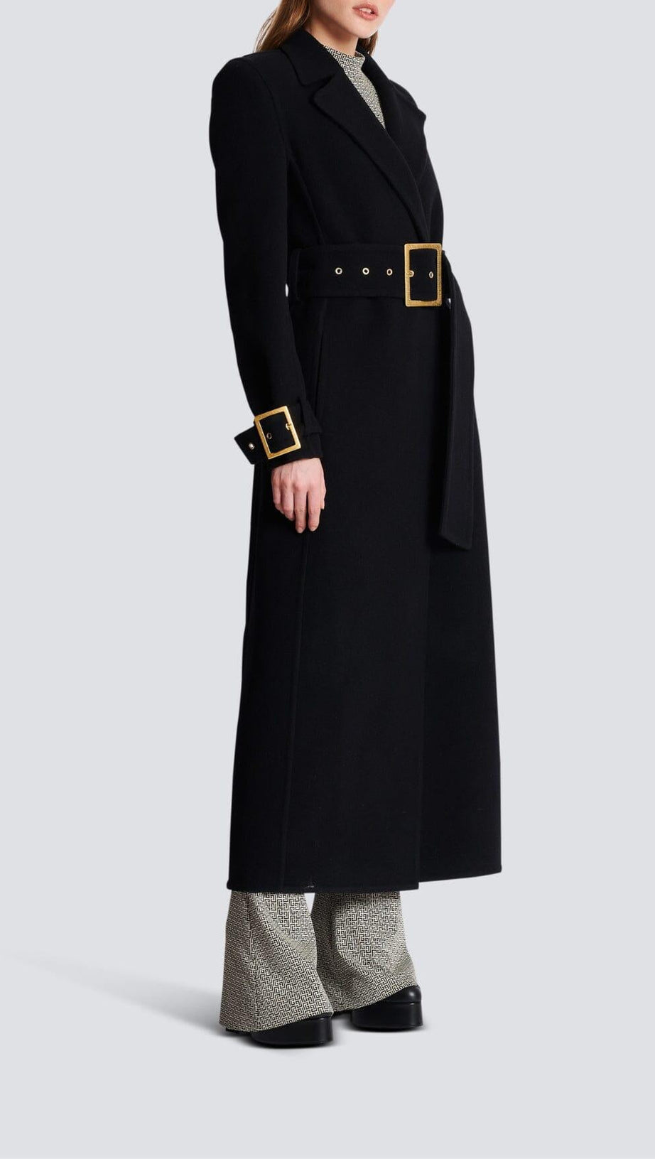 BLACK LONG COAT WITH BELT